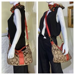 Coach Signature Canvas Shoulder Bag F19281 Brown & Salmon